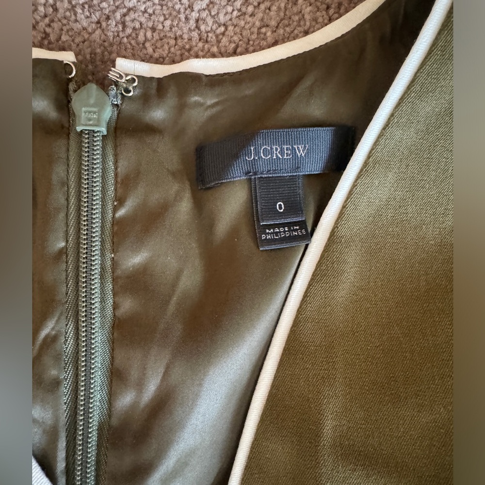J. Crew Olive V neck Piped Dress - Picture 4 of 8